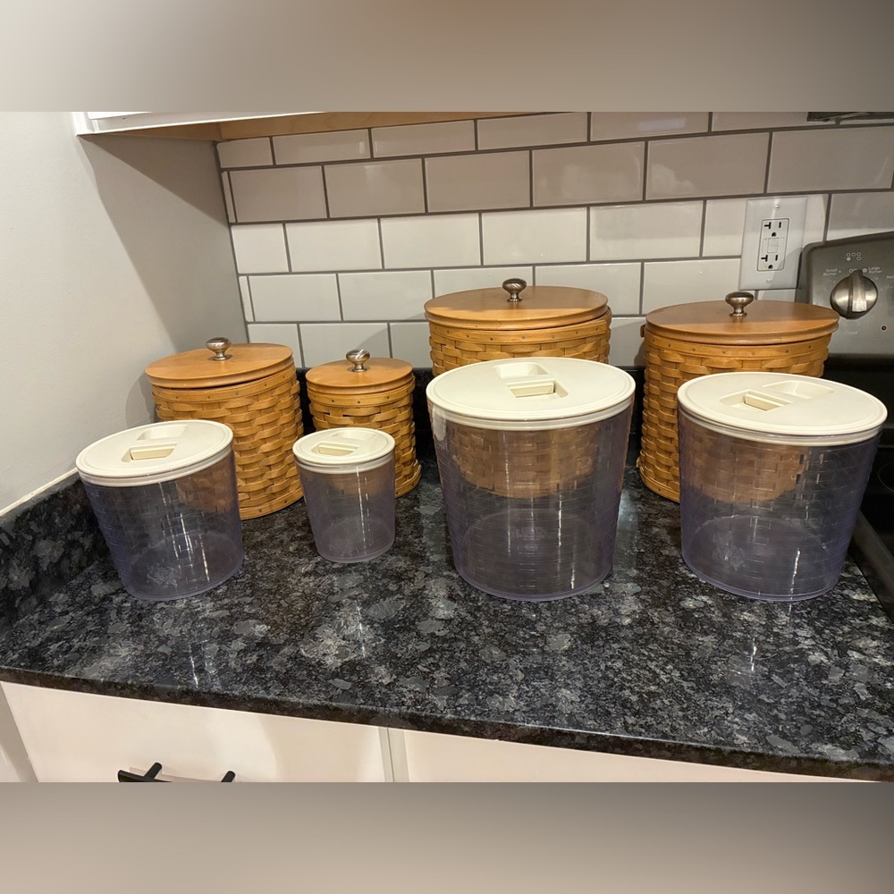 Longaberger Tan and White Kitchen Canister Set